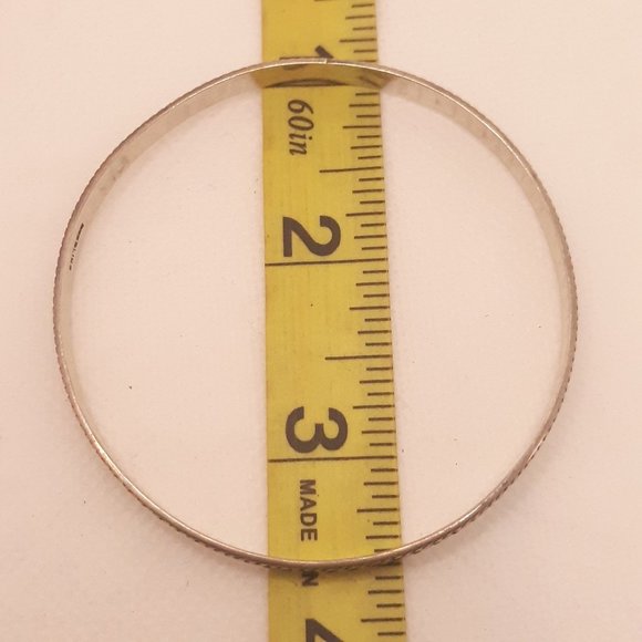 Sterling Silver Textured Bangle Bracelet with Rope Pattern Trim - Picture 2 of 6